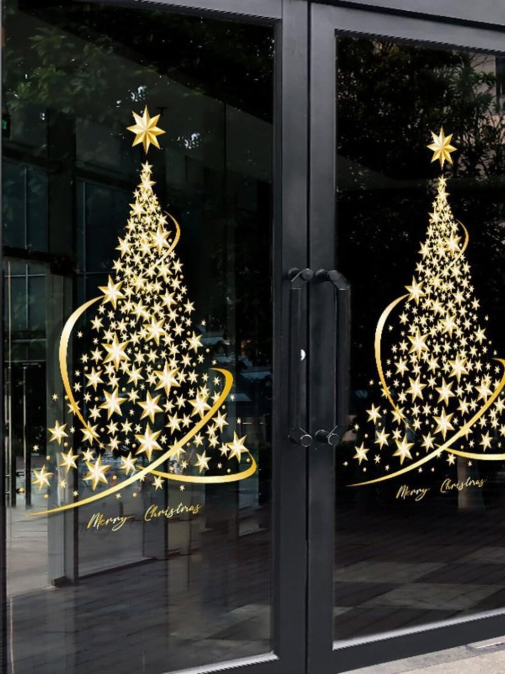Christmas Tree Window Clings Stickers for Glass, Extra Large Golden Xmas Windows
